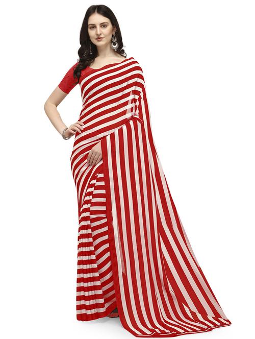 women striped printed saree with blouse - 21432402 - Very Small Image - 1