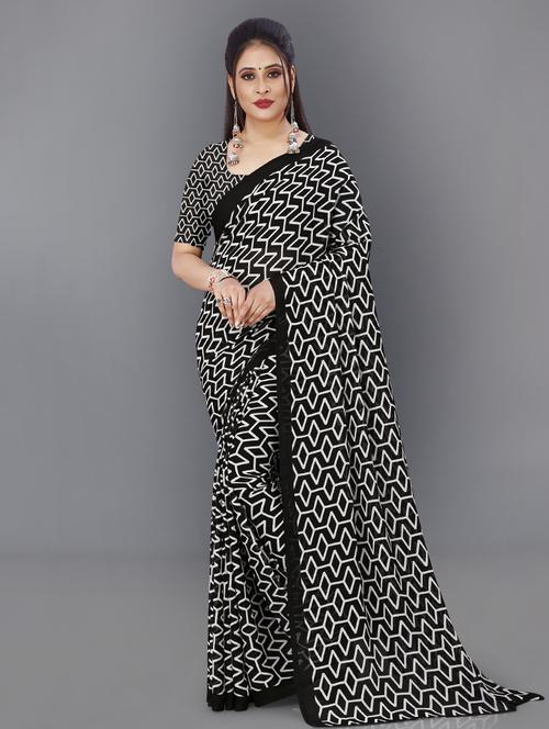 women black geometric printed saree with blouse - 21432422 - Very Small Image - 1
