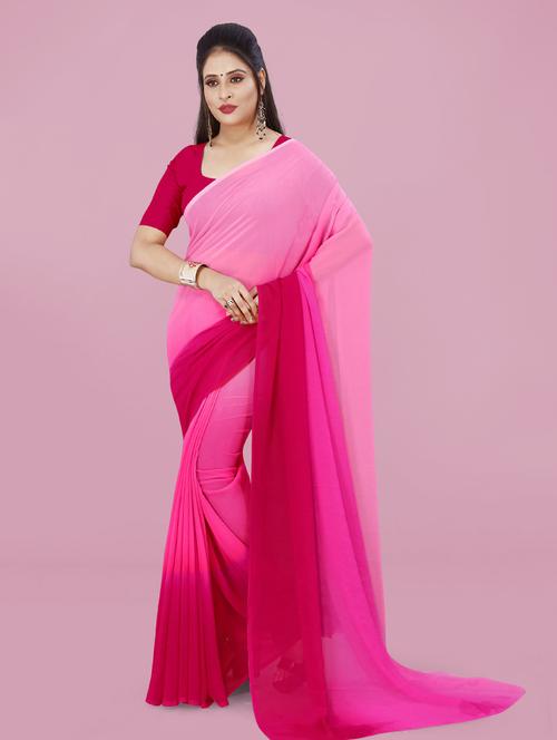 women pink ombre plain saree with blouse - 21432426 - Very Small Image - 1