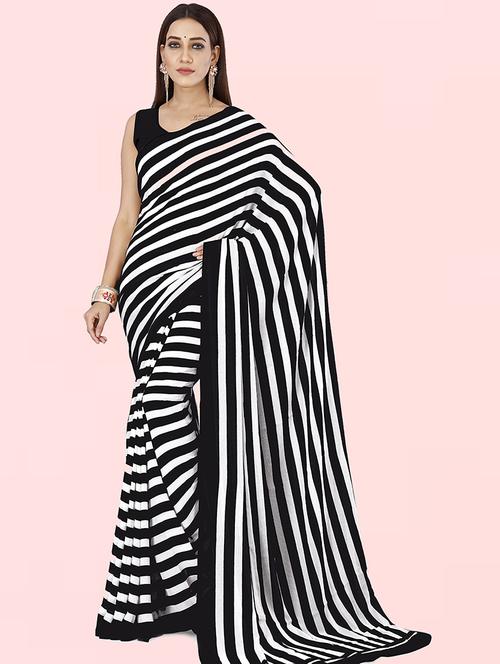 women striped printed saree with blouse - 21432432 - Very Small Image - 1
