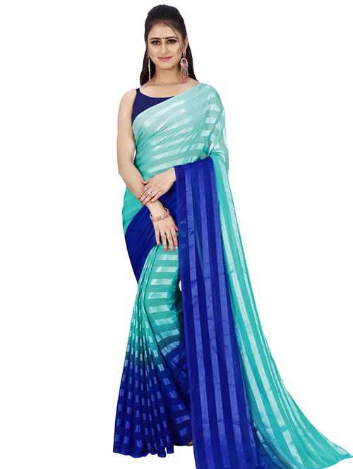 women light blue stripes printed saree with blouse - 21432452 - Very Small Image - 1