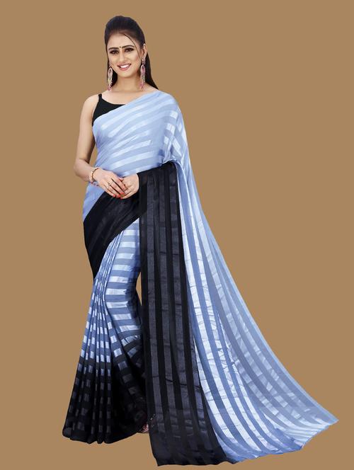 women grey stripes printed saree with blouse - 21432460 - Very Small Image - 1