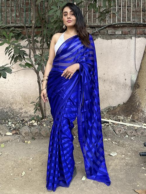 women striped casual wear saree with blouse - 21432497 - Very Small Image - 1