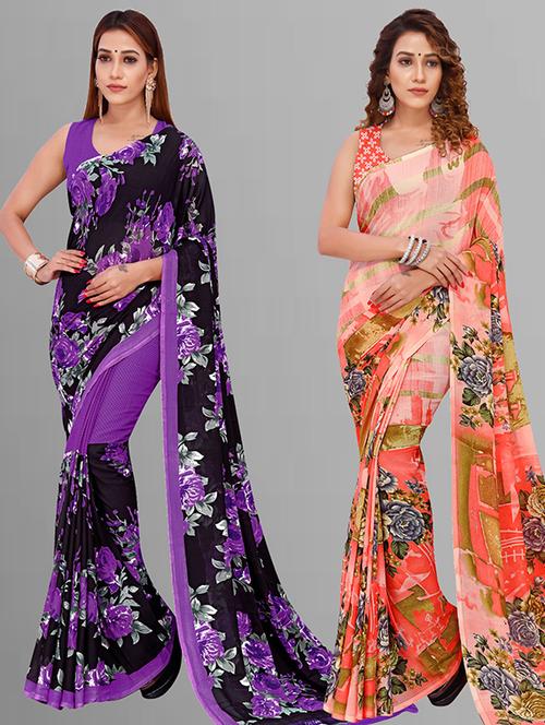 pack of 2 printed casual wear sarees with blouse - 21432754 - Very Small Image - 1