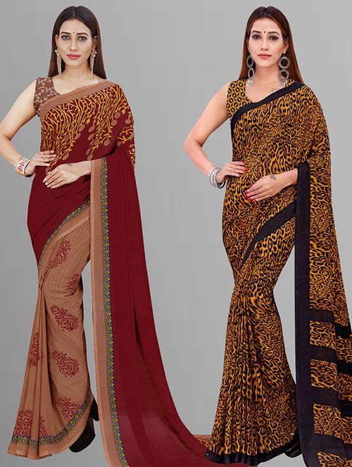 pack of 2 printed casual wear sarees with blouse - 21432755 - Very Small Image - 1