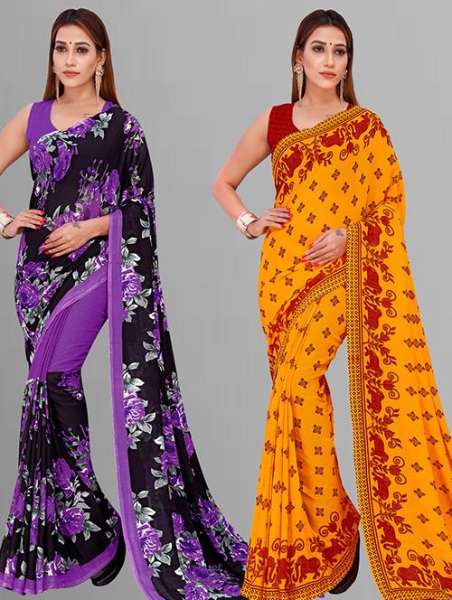 pack of 2 casual wear combo sarees with blouse - 21432757 - Very Small Image - 1