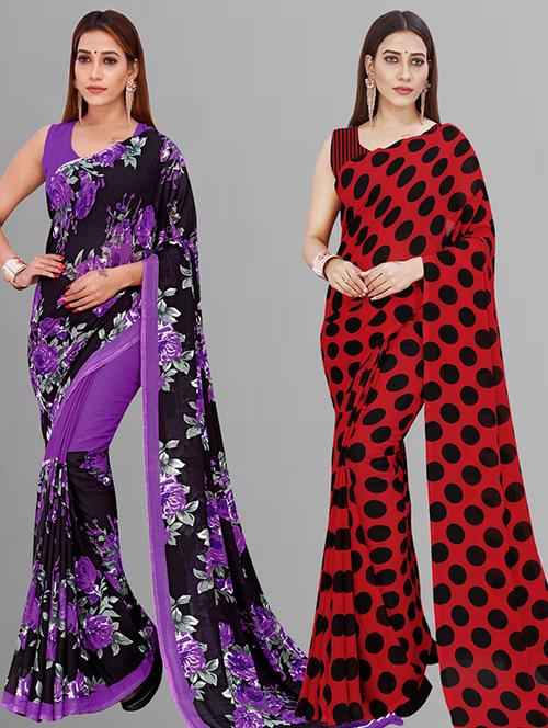 pack of 2 printed casual wear sarees with blouse - 21432760 - Very Small Image - 1