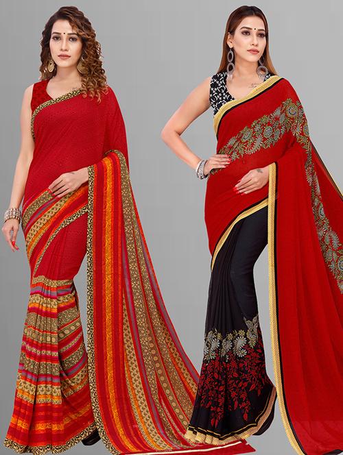 pack of 2 printed casual wear sarees with blouse - 21432768 - Very Small Image - 1