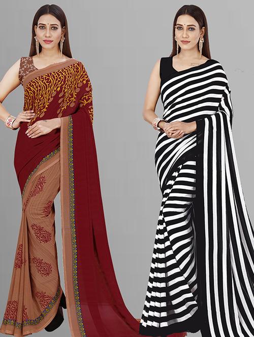 pack of 2 casual wear combo sarees with blouse - 21432769 - Very Small Image - 1