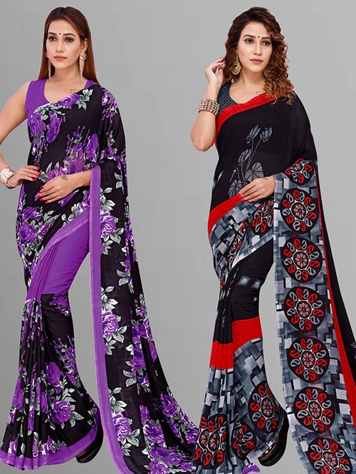 pack of 2 casual wear combo sarees with blouse - 21432770 - Very Small Image - 1
