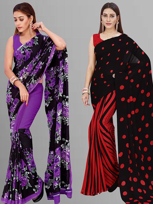 pack of 2 printed casual wear sarees with blouse - 21432771 - Very Small Image - 1