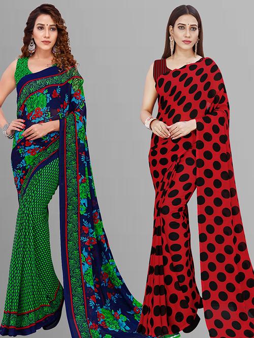 pack of 2 casual wear combo sarees with blouse - 21432773 - Very Small Image - 1