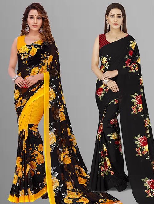 pack of 2 printed casual wear sarees with blouse - 21432774 - Very Small Image - 1