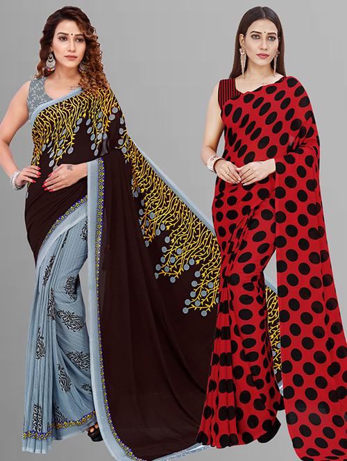 pack of 2 casual wear combo sarees with blouse - 21432775 - Very Small Image - 1