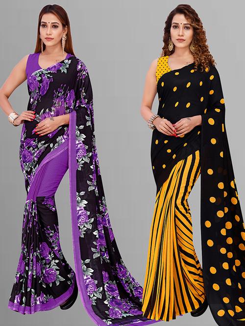 pack of 2 printed casual wear sarees with blouse - 21432777 - Very Small Image - 1