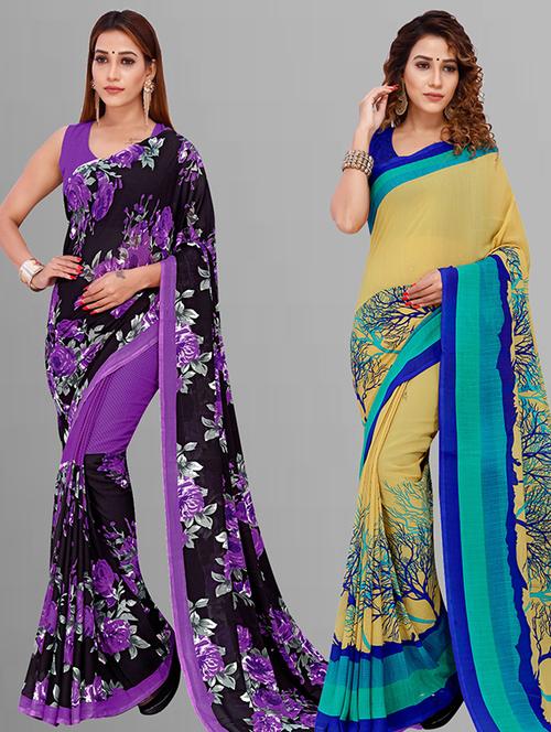 pack of 2 casual wear combo sarees with blouse - 21432780 - Very Small Image - 1