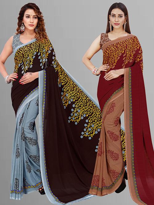 pack of 2 printed casual wear sarees with blouse - 21432785 - Very Small Image - 1