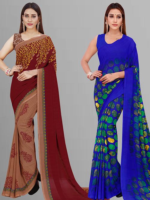 pack of 2 printed casual wear sarees with blouse - 21432788 - Very Small Image - 1