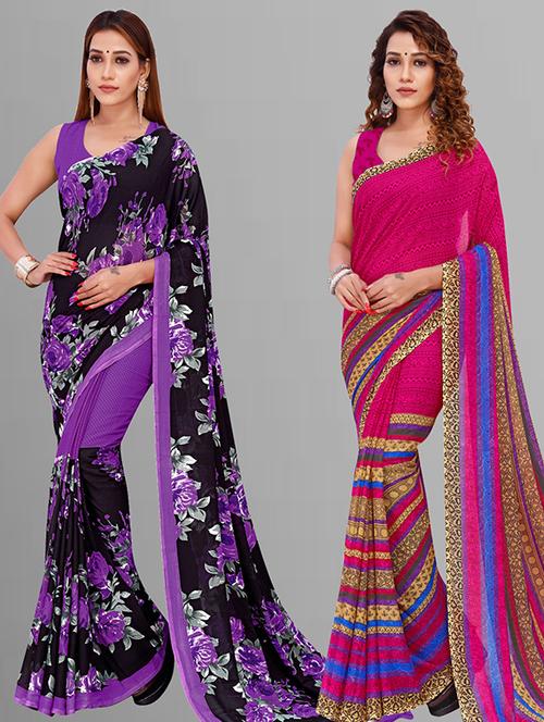 pack of 2 printed casual wear sarees with blouse - 21432790 - Very Small Image - 1