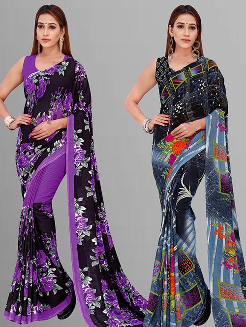 pack of 2 printed casual wear sarees with blouse - 21432794 - Very Small Image - 1