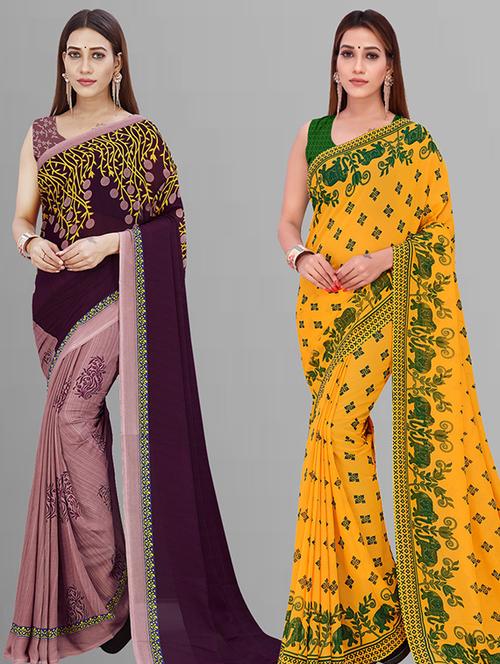 pack of 2 printed casual wear sarees with blouse - 21432797 - Very Small Image - 1