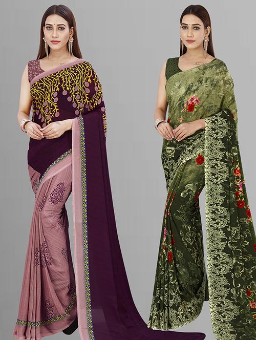 pack of 2 printed casual wear sarees with blouse - 21432799 - Very Small Image - 1