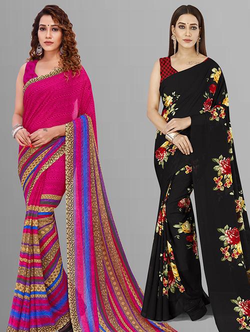 pack of 2 printed casual wear sarees with blouse - 21432804 - Very Small Image - 1