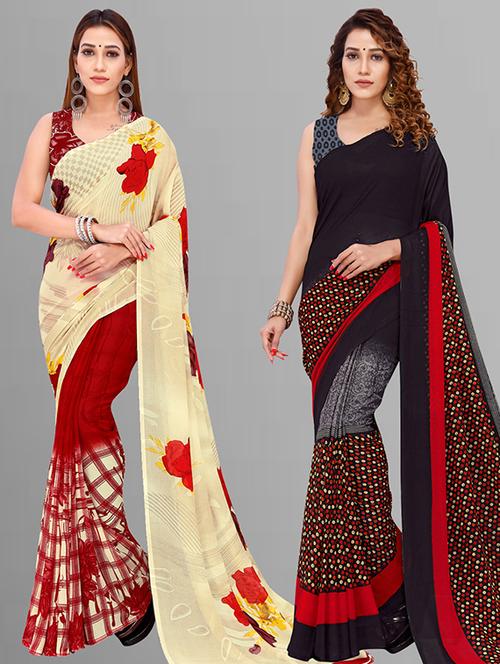 pack of 2 casual wear combo sarees with blouse - 21432805 - Very Small Image - 1