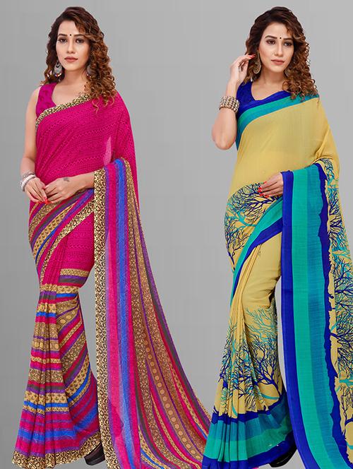 pack of 2 casual wear sarees with blouse - 21432812 - Very Small Image - 1