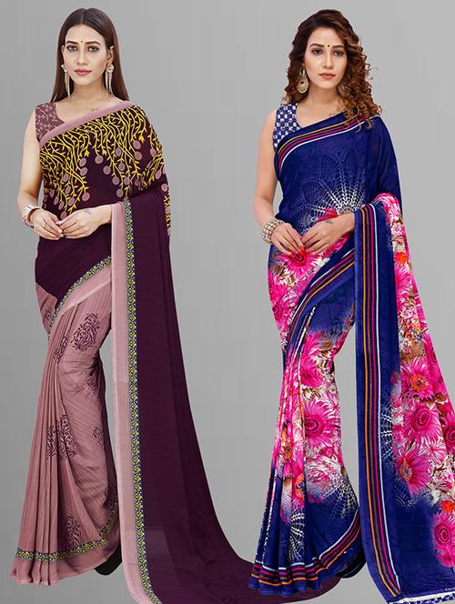 pack of 2 casual wear sarees with blouse - 21432813 - Very Small Image - 1