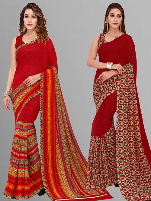 pack of 2 casual wear combo sarees with blouse - 21432814 - Very Small Image - 1