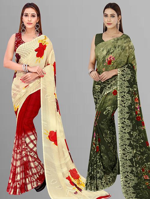 pack of 2 casual wear combo sarees with blouse - 21432815 - Very Small Image - 1