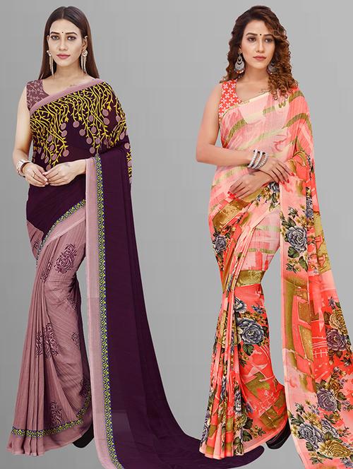 pack of 2 casual wear combo sarees with blouse - 21432817 - Very Small Image - 1