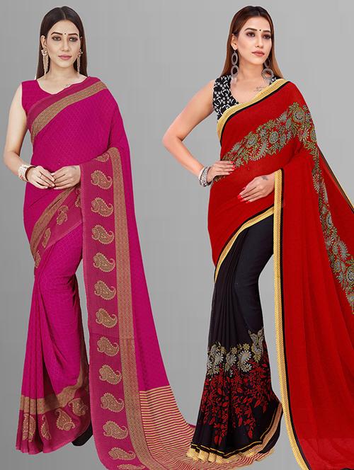 pack of 2 casual wear combo sarees with blouse - 21432818 - Very Small Image - 1