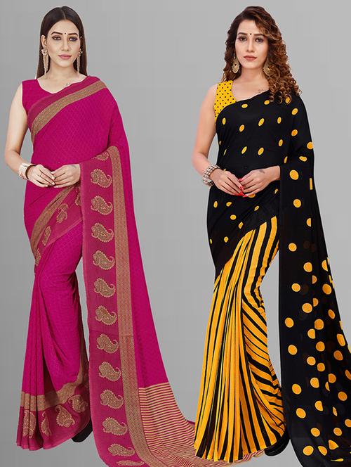 pack of 2 printed casual wear sarees with blouse - 21432819 - Very Small Image - 1