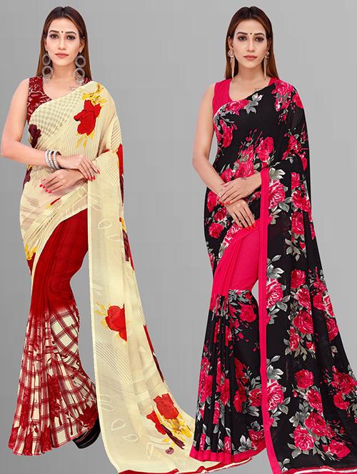 pack of 2 casual wear sarees with blouse - 21432821 - Very Small Image - 1