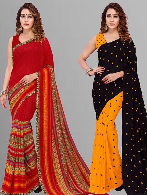pack of 2 printed casual wear sarees with blouse - 21432822 - Very Small Image - 1