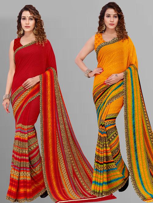 pack of 2 casual wear combo sarees with blouse - 21432826 - Very Small Image - 1
