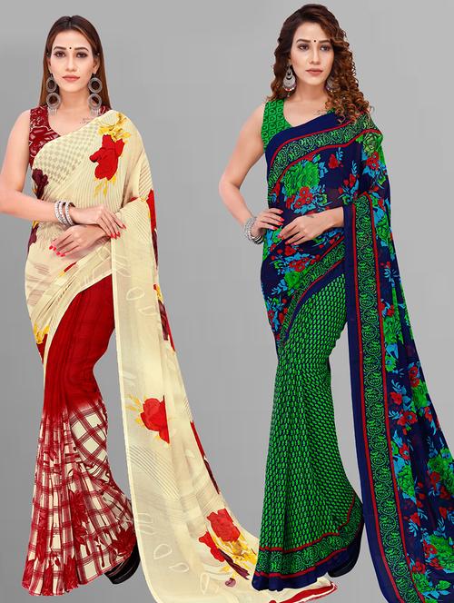 pack of 2 casual wear combo sarees with blouse - 21432828 - Very Small Image - 1