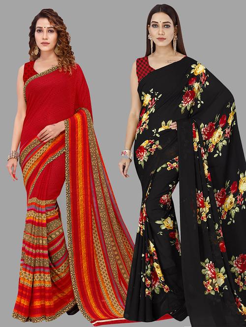 pack of 2 casual wear combo sarees with blouse - 21432829 - Very Small Image - 1