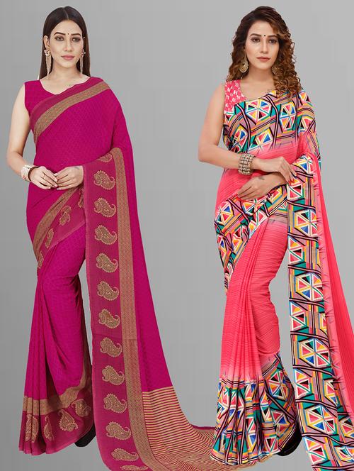 pack of 2 printed sarees with blouse - 21432831 - Very Small Image - 1