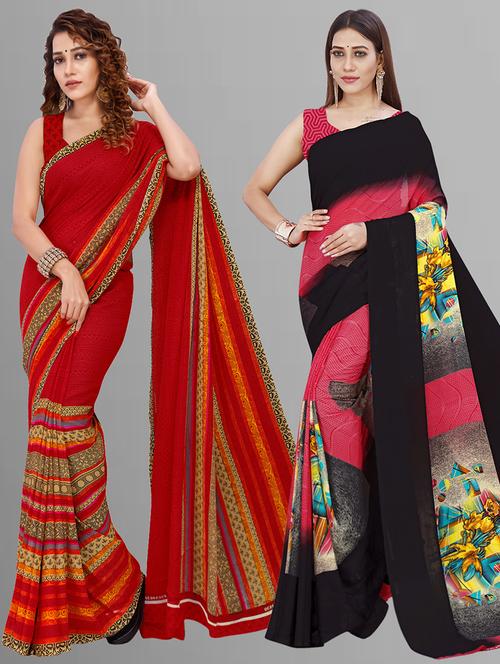 pack of 2 casual wear combo sarees with blouse - 21432832 - Very Small Image - 1