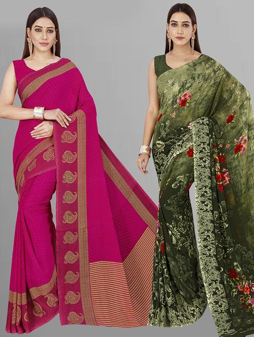 pack of 2 printed sarees with blouse - 21432836 - Very Small Image - 1