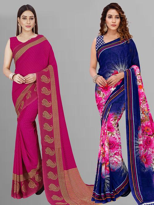 pack of 2 printed sarees with blouse - 21432837 - Very Small Image - 1