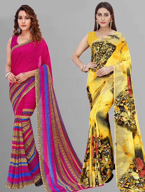 pack of 2 printed casual wear sarees with blouse - 21432838 - Very Small Image - 1