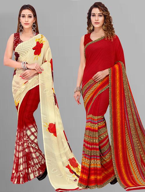 pack of 2 printed casual wear sarees with blouse - 21432839 - Very Small Image - 1
