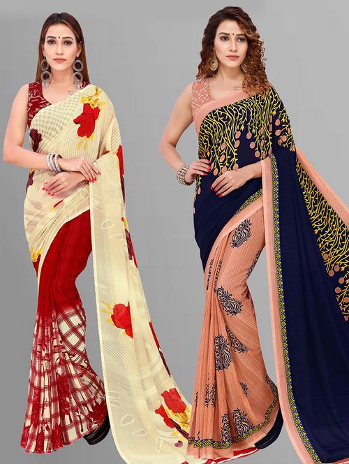 women pack of 2 printed casual sarees with blouse - 21432840 - Very Small Image - 1