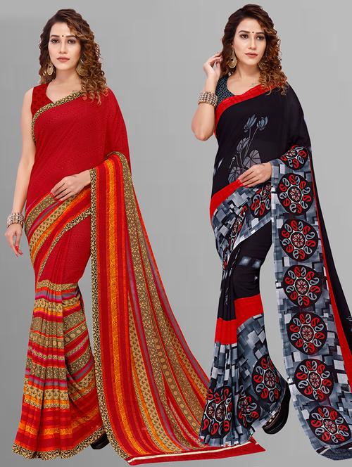 women pack of 2 casual wear sarees with blouse - 21432843 - Very Small Image - 1