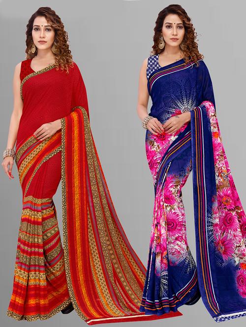women pack of 2 casual wear sarees with blouse - 21432844 - Very Small Image - 1