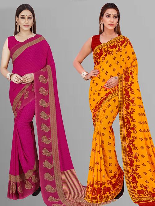 pack of 2 casual wear combo sarees with blouse - 21432845 - Very Small Image - 1